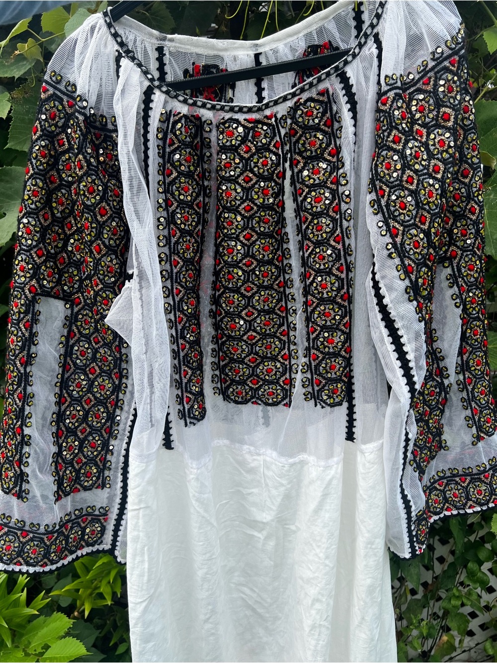 Ie long Romanian authentic Embroidered by hand White Maxi Dress - Picture 6 of 11